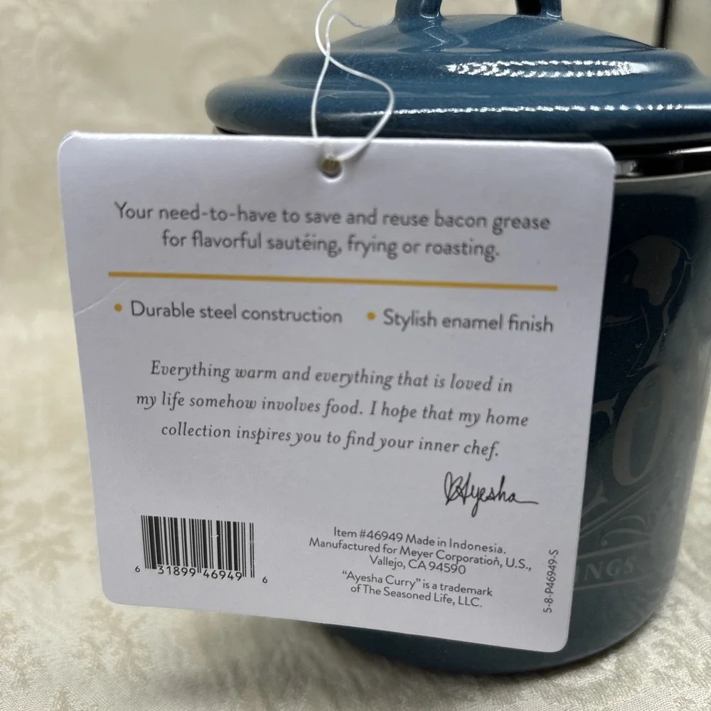 Ayesha Curry Modern Traditions Enamel on Steel Bacon Grease Can Blue NWT